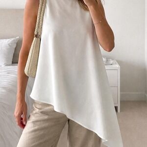 COS White Asymmetrical Swing Top Cotton Clean Minimalist Light High Neck Women 6